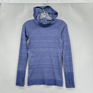 Lululemon Hoodie Womens 4 Blue Rest Less Jacquard Pullover Thumbholes Athletic